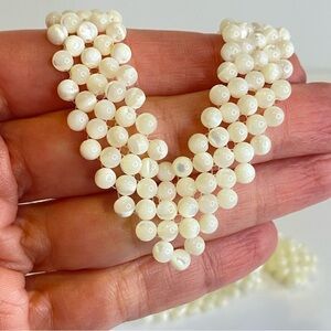 Vintage Artisan Mother Of Pearl Multi Strand Beaded Statement Necklace